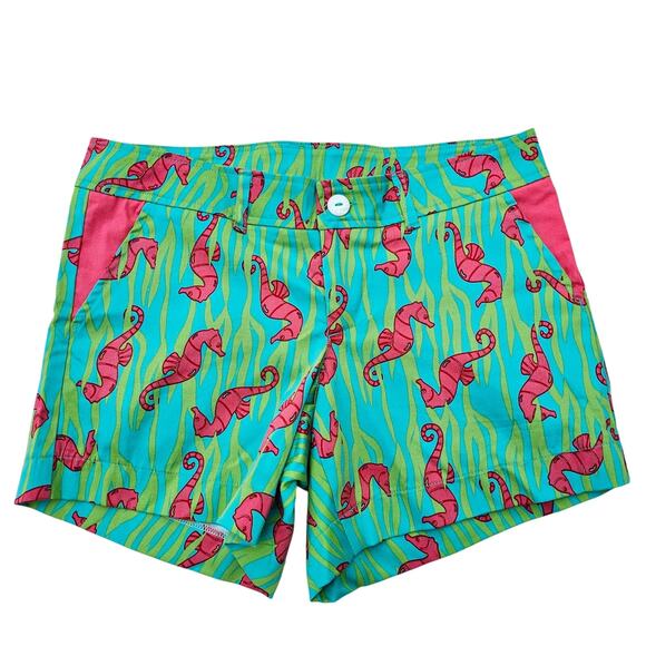 Green Seahorse Shorts Size 4 Stretch Fabric Ocean Beach Print Haley & The Hound - Picture 2 of 5